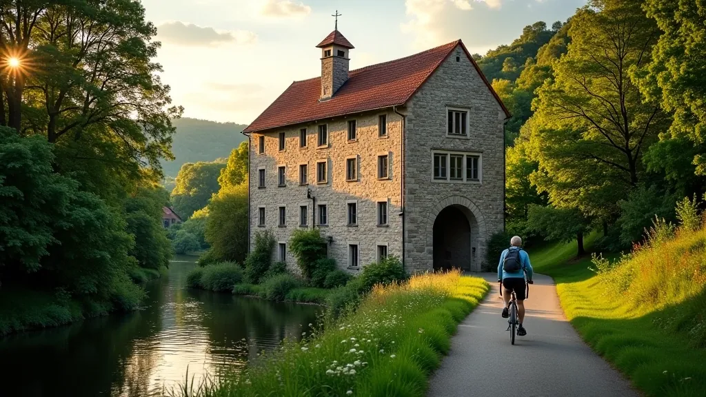 Údolí řeky s starým mlýnem a zeleným okolím na trase Greenway